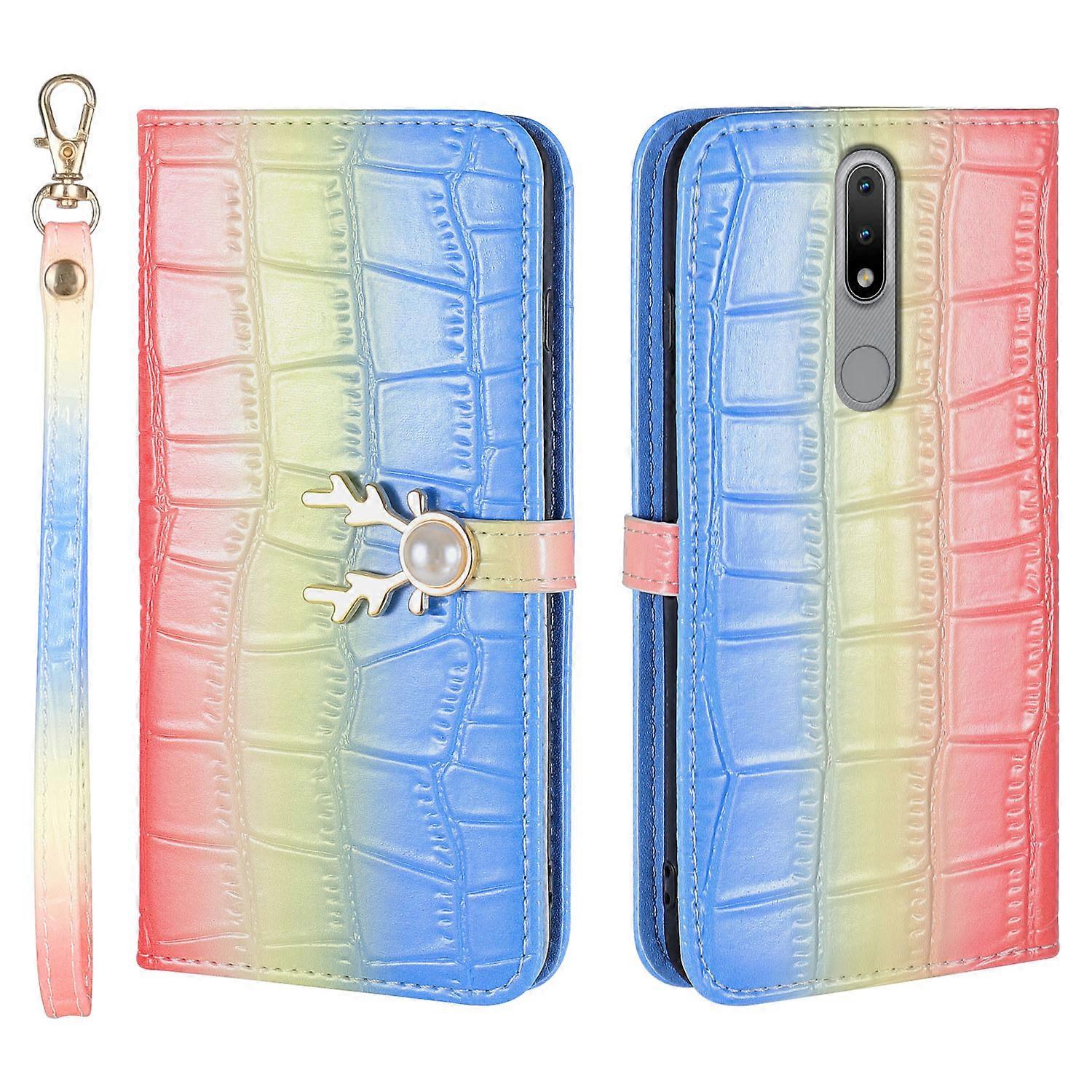 Elk Pattern Phone Case for Nokia 2.4 with Card Holder, lanyard, PU Leather Material, Wallet Function, Corner Fall Protection