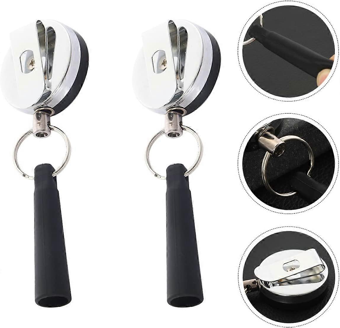 Retractable Keychain Badge Retractable Key Ring Keychain (Silver) (2pcs)