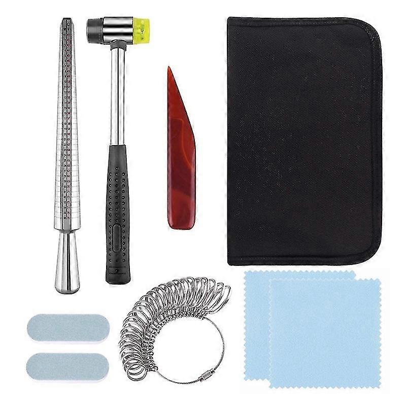 9pcs Ring Sizer Guage Jewelers Hammer Mandrel Finger Sizing Ring Measuring Tools