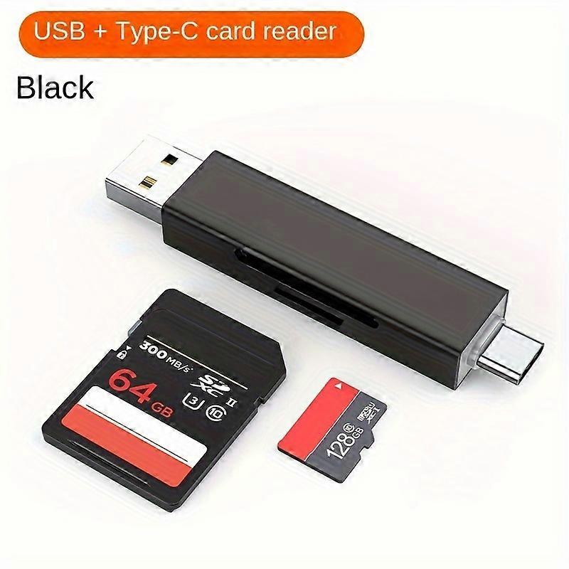 SD/TF 2-in-1 Portable Card Reader USB2.0 Dual Head Multi Functional Type-C Long Strip Aluminum Alloy Card Reader