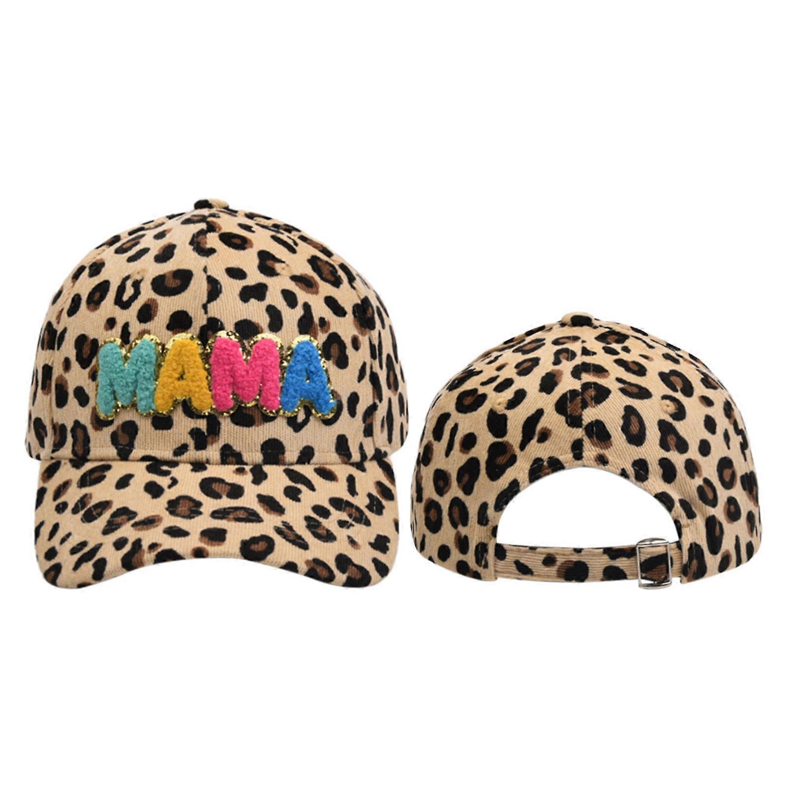 Womens Leopard Baseball Cap Mama brodert lue, justerbar