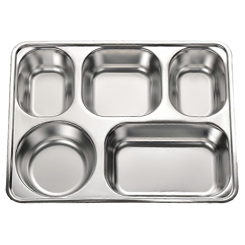 1pc Stainless Steel Divided Plate Rectangular 5 Sections Food Serving Tray