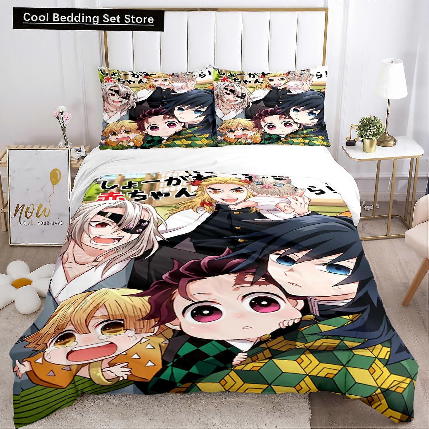 m497 Lakan Anime Demon Slayer Print Sängkläder Set 2/3 stycken Nezuko Sängkläder Dubbel storlek Påslakan Set Barn Vuxna Present Lakan ggt497