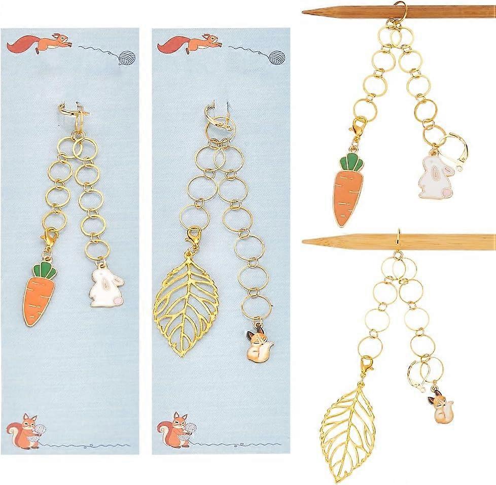 Brass Knitting Row Counter Chains with Alloy Leaf & Carrot Charms Golden 13.5~162cm 2pcs/set