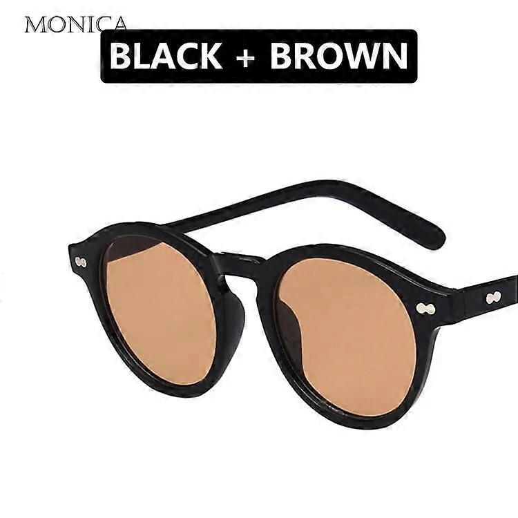 משקפי שמש רטרו חדשים משקפי שמש אורז למבוגרים 2024 וינטאג 'שחור עגול מסגרת צהובה קטנה למשקפי AdultUv400