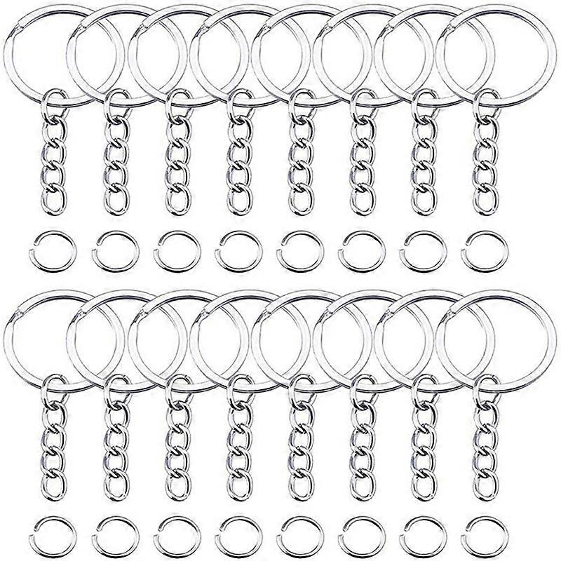 50Pcs Keyring Rings Key Chain Split Metal Key Rings with Link Chain Eye Pins for Crafts, 30/25 mm Diameter