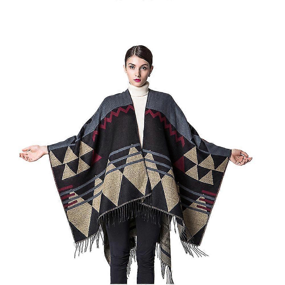 Bohemia Style Women Tassel Open Front Poncho Cape Wrap Shawl 130x150cm