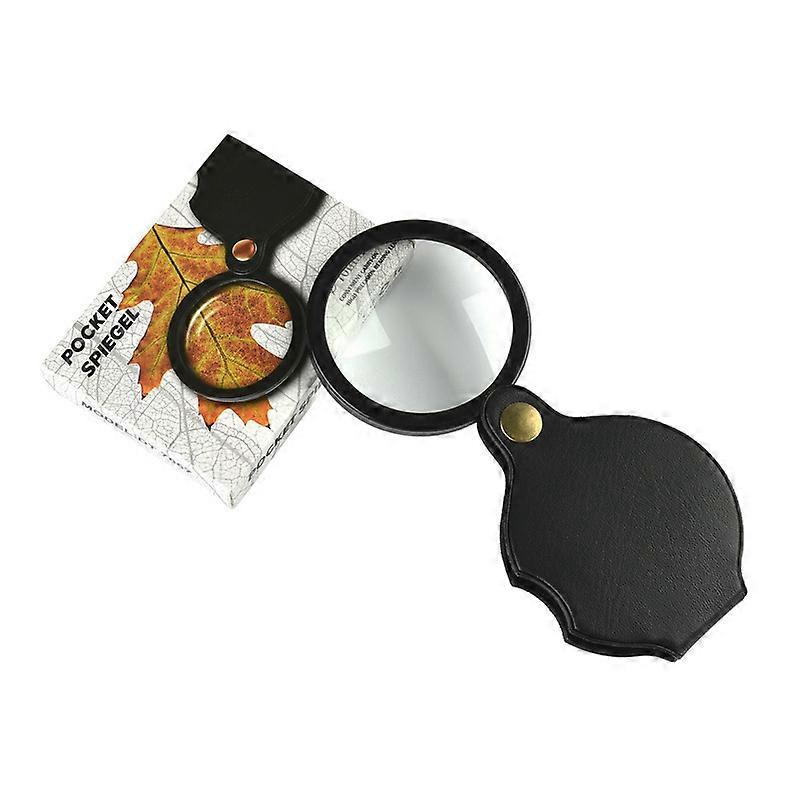 10X Pocket Magnifier, Mini Folding Magnifier with Black Leather Case 360 Rotating Magnifier Suitable for Reading Books Magazines Jewelry