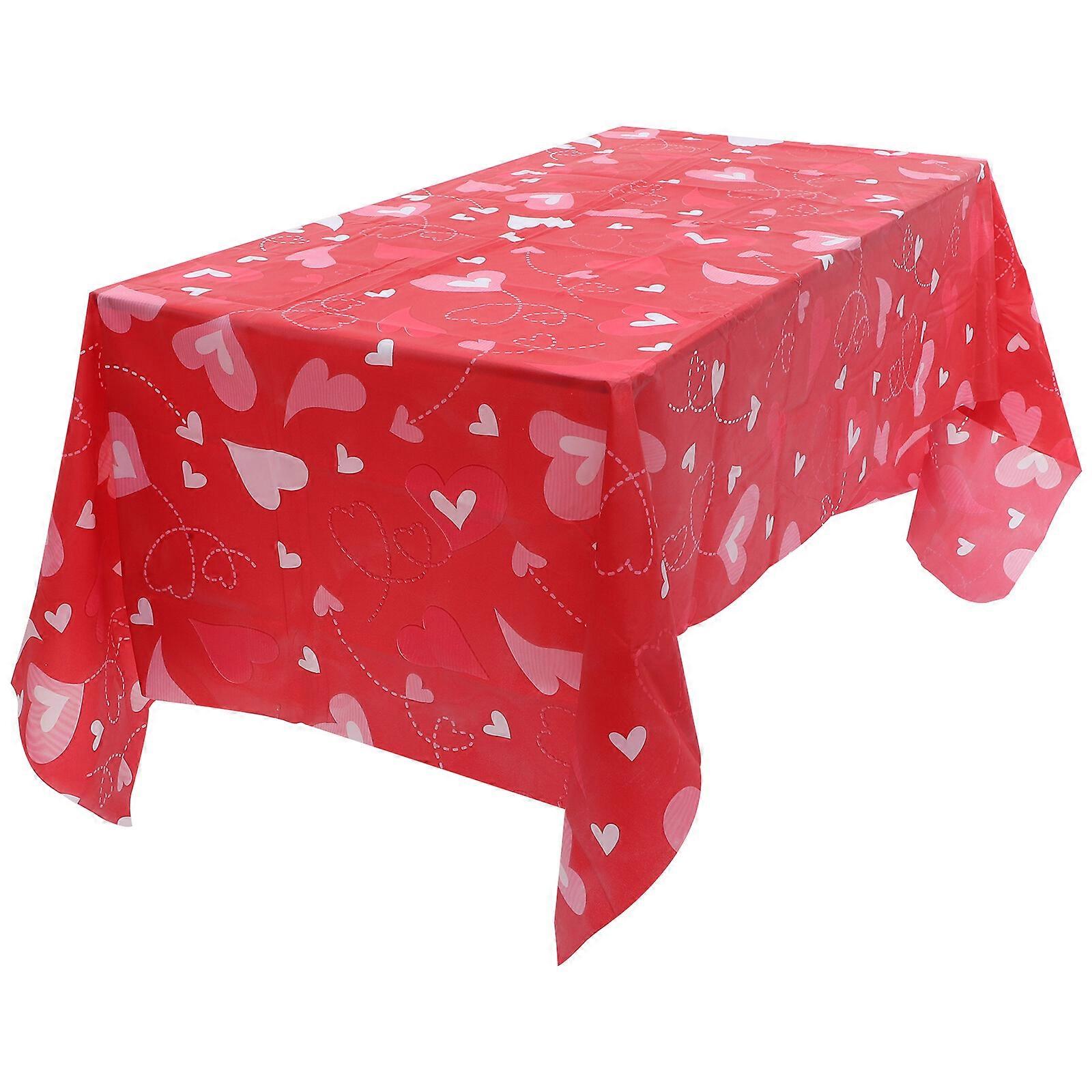 2pcs Heart Pattern Tablecloth Decorative Plastic Table Cover Valentine Tablecloth
