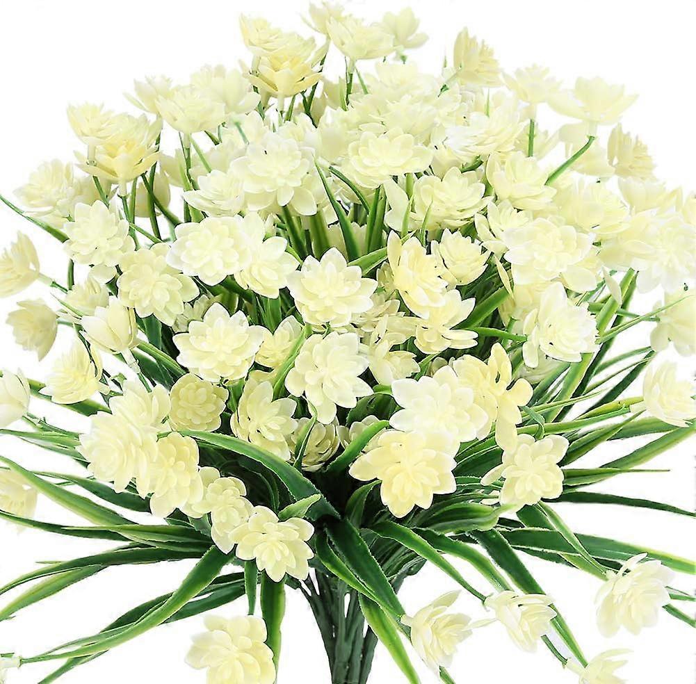 נרקיסים מלאכותיים פרחים גדולים מזויפים, 4 צרורות צמחי עלווה צהובים עמידים בפני UV צמחי עלווה שיחים לגינה, חתונה, צמחים תלויים בחוץ