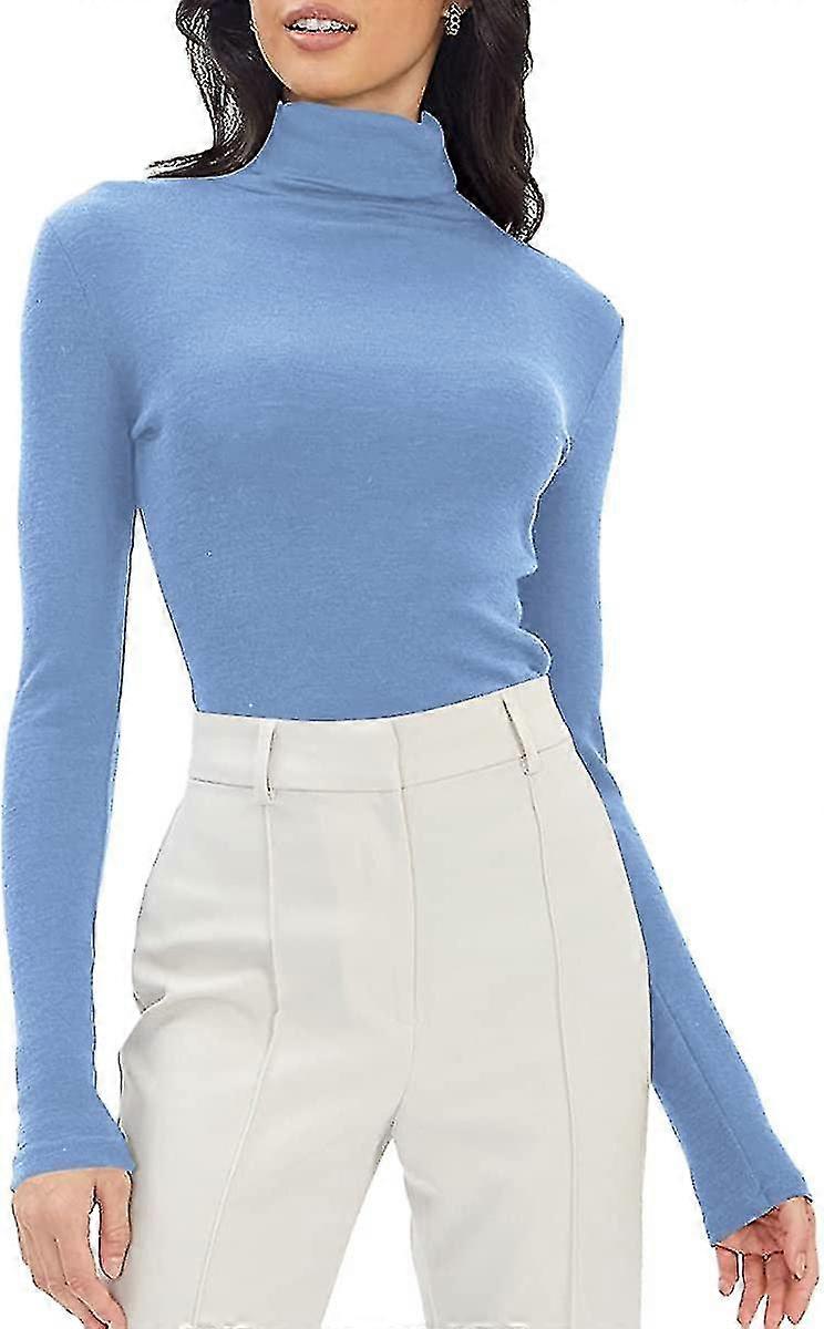 Women's Long Sleeve Mock Turtleneck Tops Casual Slim Fitted Under Layer Shirts S-2xl