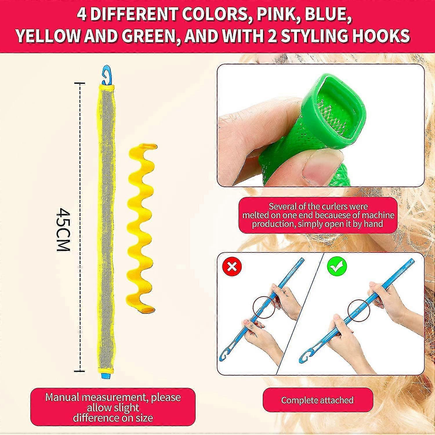 24pcs Hair Curlers Spiral Curls No Heat Wave Styling Kit