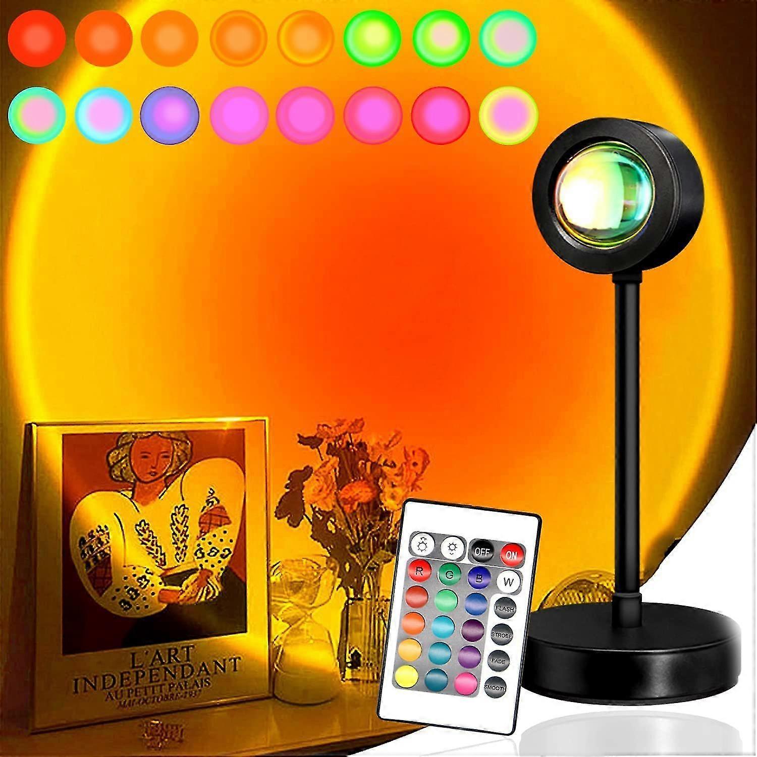 Sunset Lamp, Sunset Projection Lamp Sunset Projector Light 16 Colors Brightness Adjustable With Remote Control Usb Charging Projection Night Light For