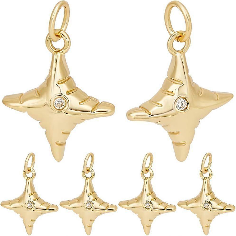 1 Box 6Pcs Cubic Zirconia Charms 18K Gold Plated Rhinestone Crystal Puffed Four Pointed Star Celestial Charm Dangle Pendants with Jump Ring Craft Supp