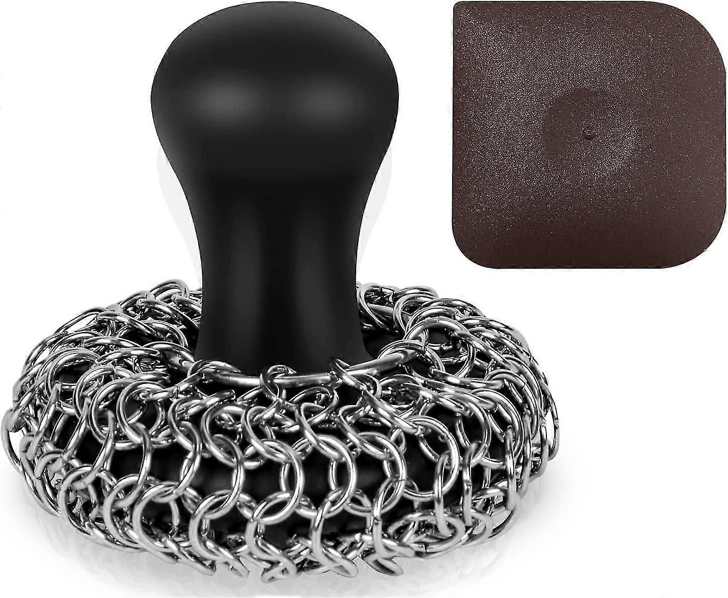 Cast Iron Cleaner Chainmail Scrubber With Pan Scraper, Cast Iron Scrubber Brush, 316 Chainmail Scrubber