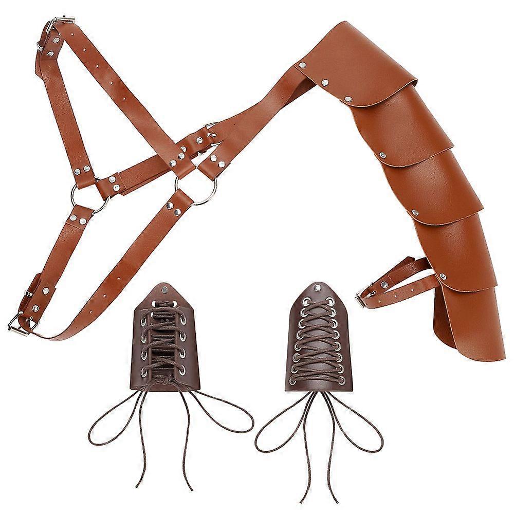 Medieval Style Adjustable PU Leather with Iron Fencing Sheath and Gauntlet Wristband Brown
