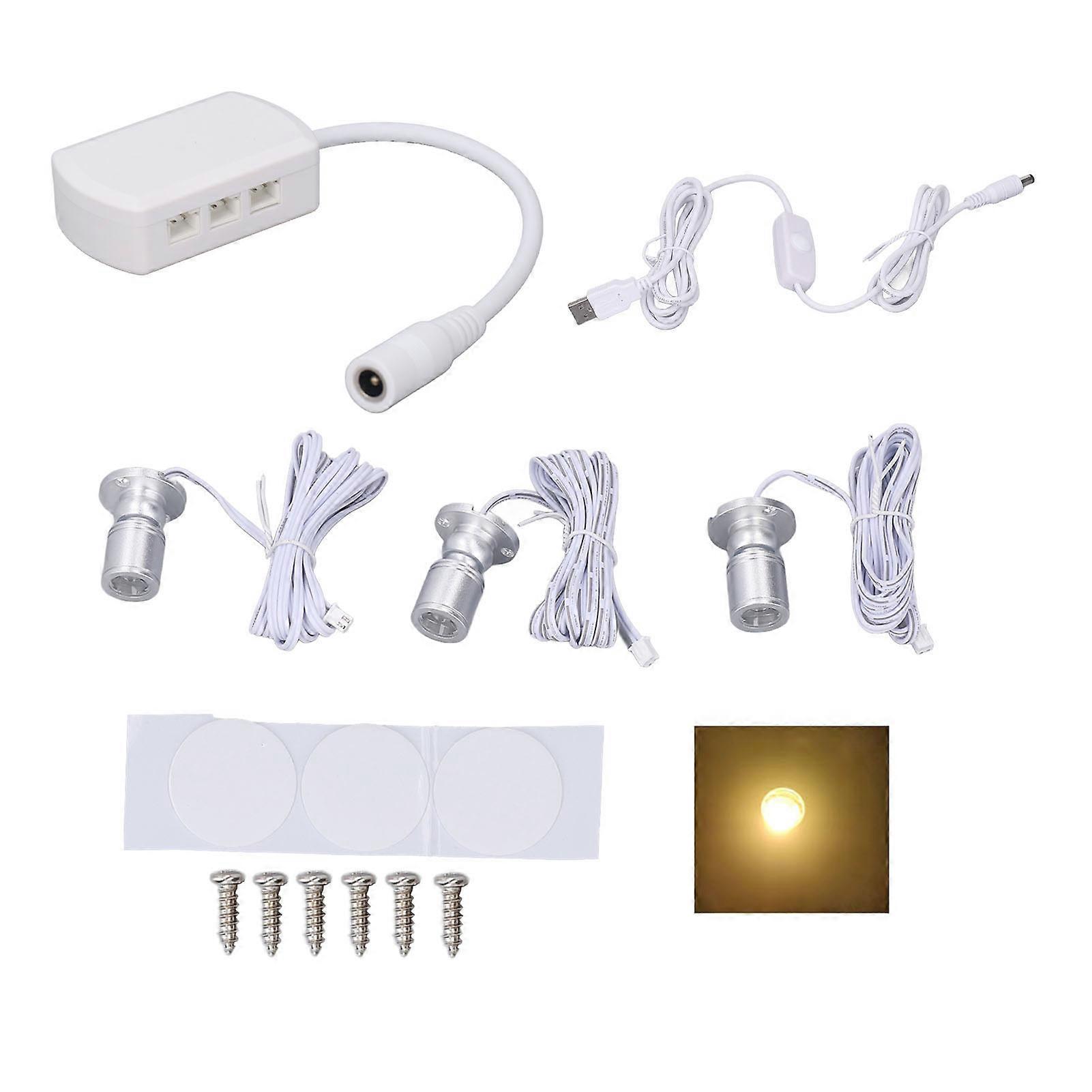 Mini spots LED 5 V USB, éclairage de vitrine, 1 à 3 intensités, éclairage de petite armoire pour collection de bijoux, lumière chaude argentée