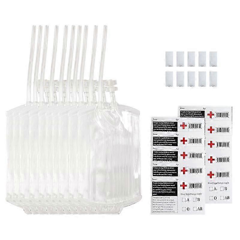 10 قطع 400 مل كيس شراب شفاف مع 10x ملصقات قابلة لإعادة الاستخدام كيس طاقة الدم الدعائم زينة هالوين