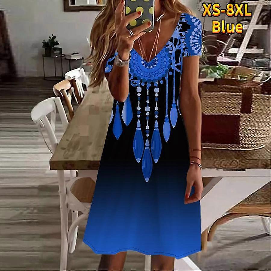 Kesä Muoti Naisten V-kaula-aukko Lyhythihainen Jääkristalli Kaulakoru Painettu Mekko Seksimekko