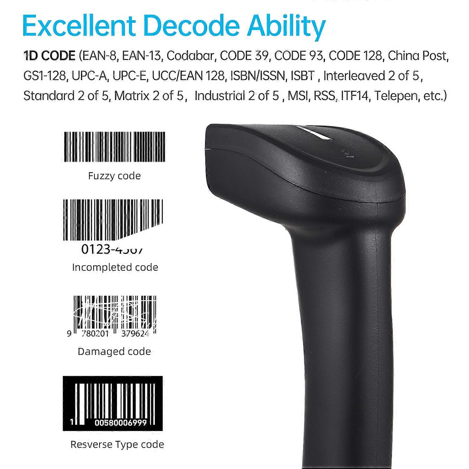 1D Wireless BT Barcode Scanner Handheld USB Wired CCD Bar Code Reader Manual Trigger Scanning Suppor
