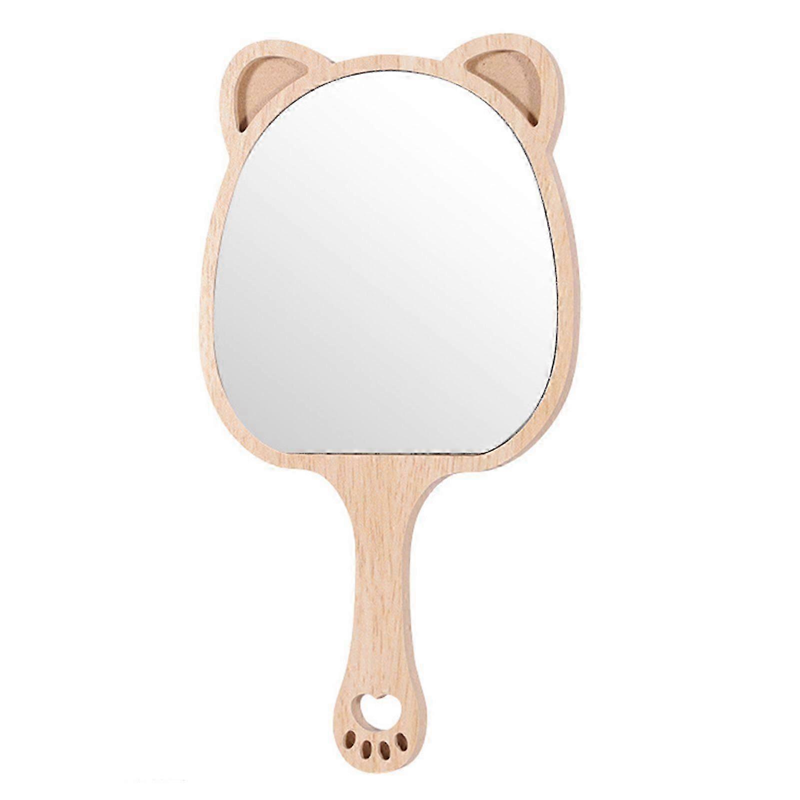 Makeup Mirror Creative Shape Wooden Handle Compact Size Lightweight Comfortable Grip Widely Used Smooth