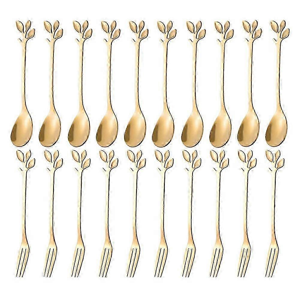 Dessert Spoon Fork Set,20 Pcs 4.7 Inch Cake Fork,coffee Spoon, Fruit Fork,(10 Spoon + 10 Fork)