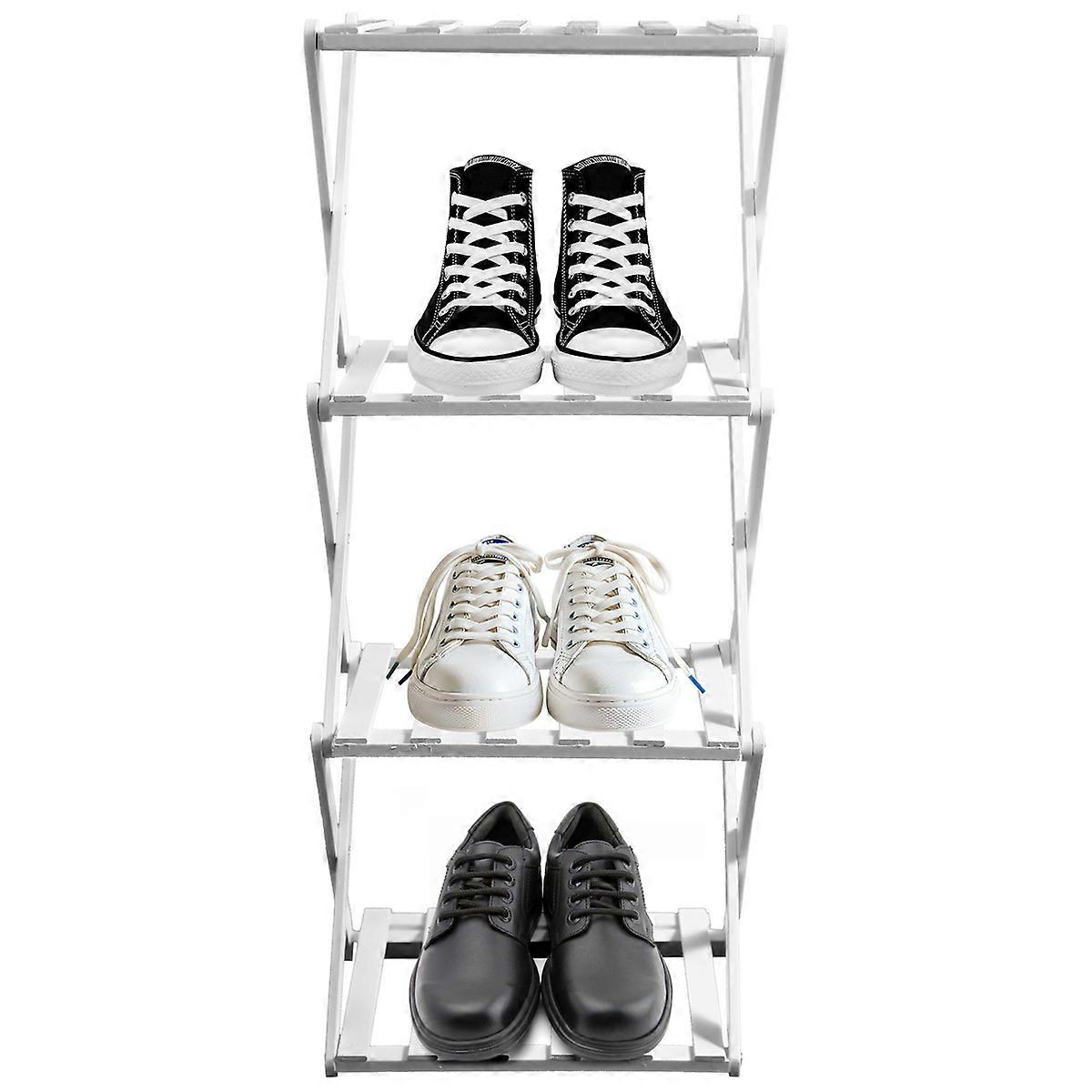 Bamboo Shoe Rack for Entryway - Foldable, Narrow Organizer for Small Spaces, White,