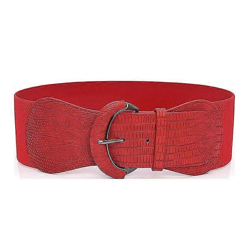 ladies Wide Belt Elastic Drawstring Leather Elastic Belt Ladies Dress Decoration, Red, 24*8cm