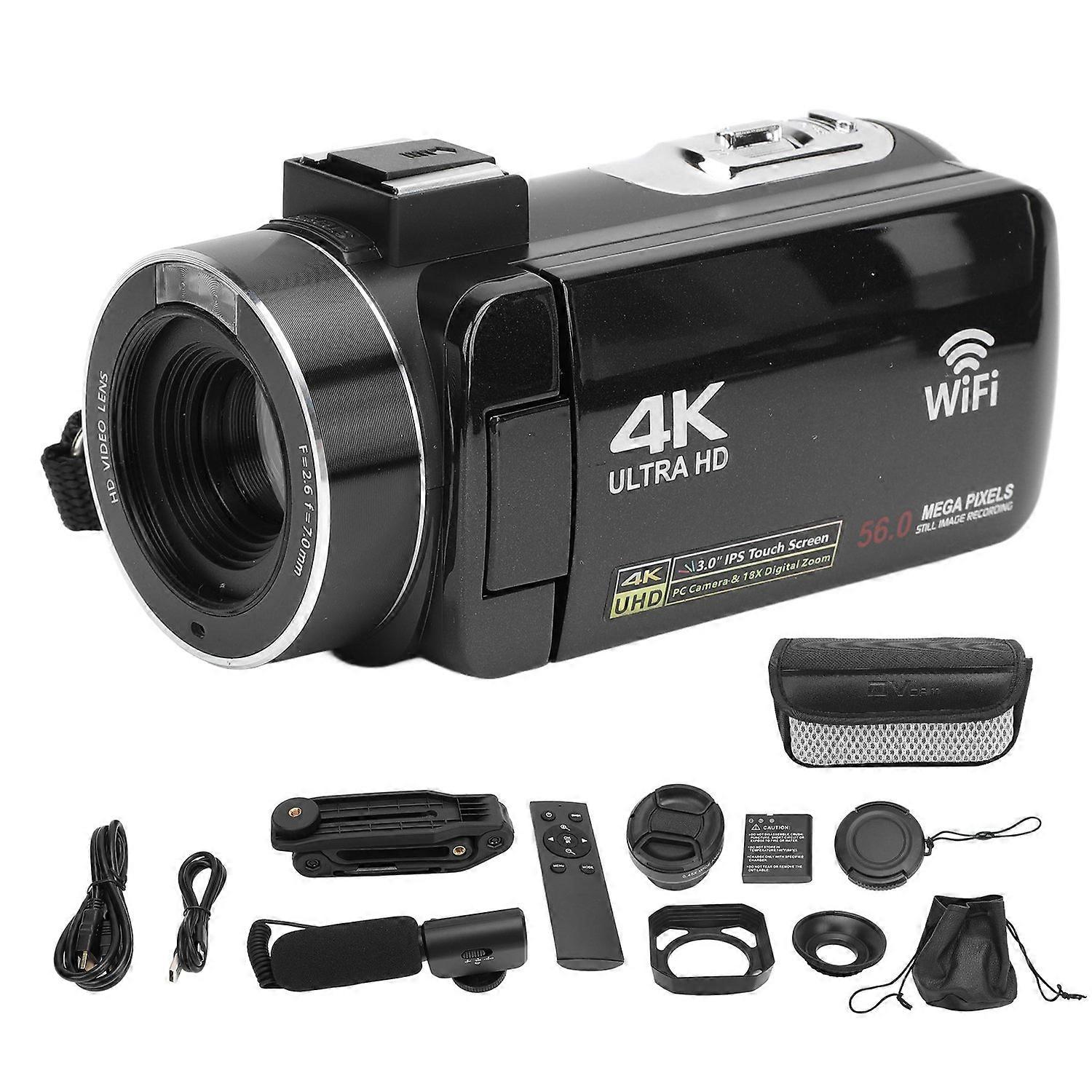 4K Video Camera Camcorder 3 Inch Touch Screen 56MP HD WiFi Vlogging Camera with Microphone Stabilize