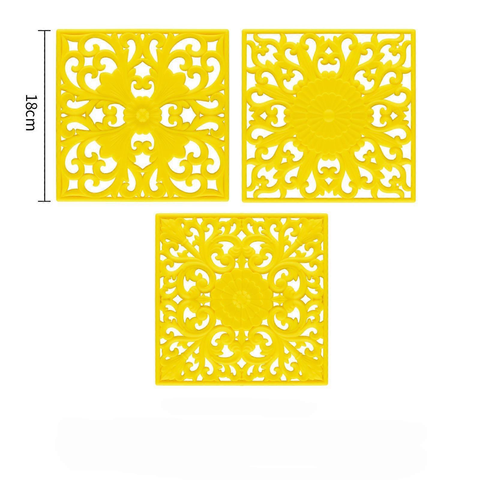 3pcs Silicone Mat Square Hollow Heat Proof Table Mat Kitchen Tableware Mat Modern Home Decoration Desk Pad Dishes Pot Placemat