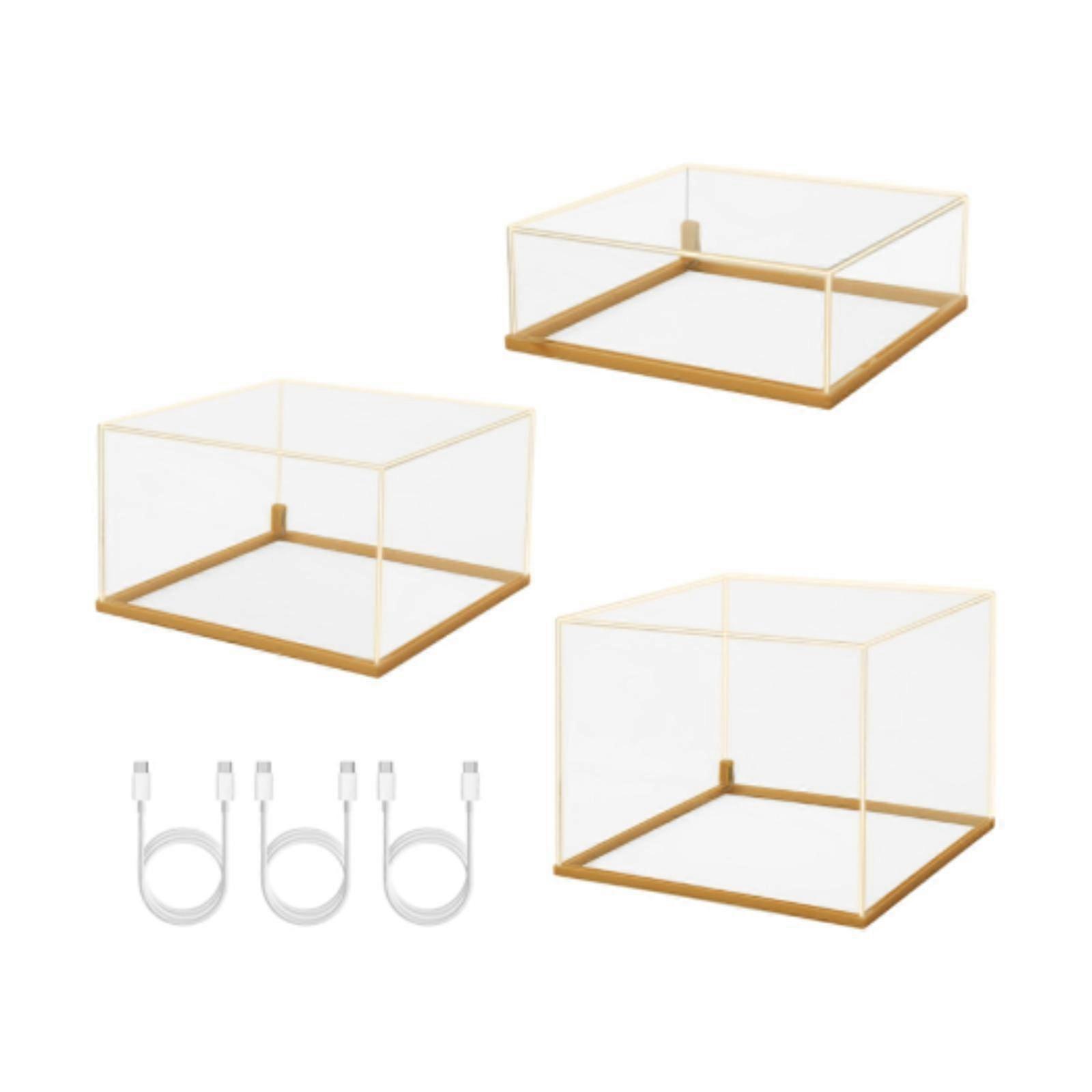 3Pcs Acrylic Display Case Storage Boxes Lighting Decorative Cube Cake Stands for