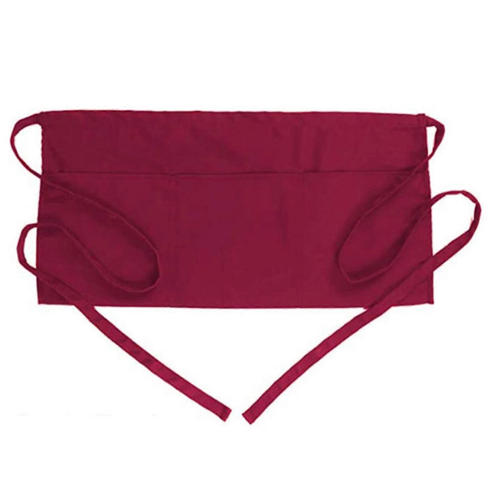 Waist Apron with 3 Pocket Kitchen Cooking Apron Servant Apron Work Apron Half Apron Waiter Apron with Adjustable Straps wine red