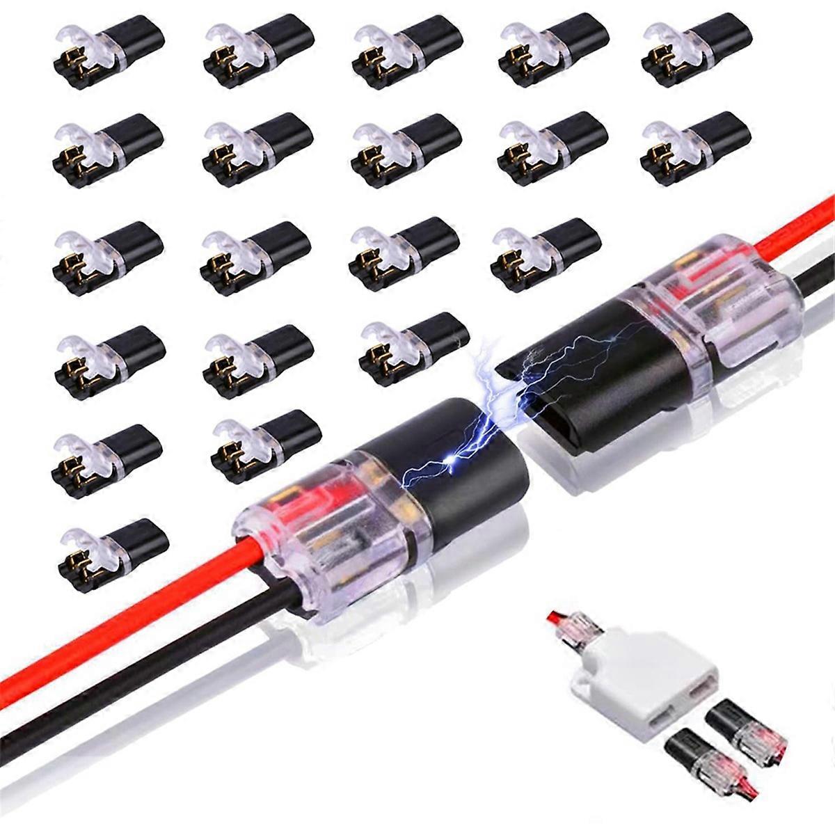 20Pcs Double-Wire Plug-in Connector, Pluggable 2 Pin 2 Way LED Wire Connectors, with Locking Buckle 