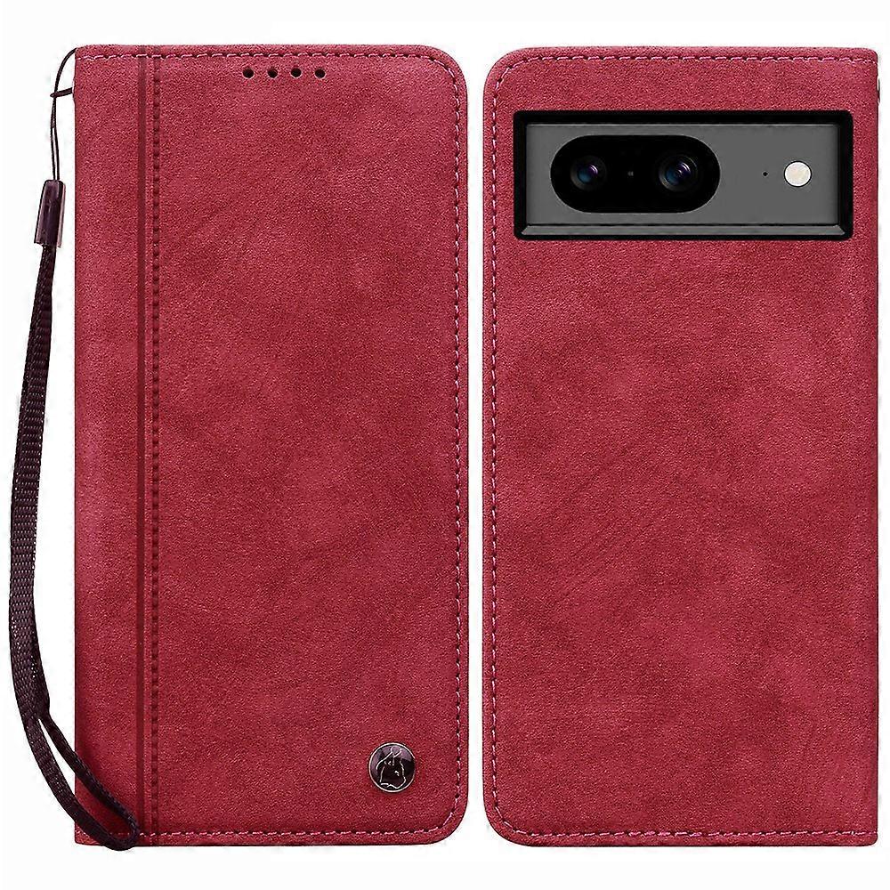 For Google Pixel 8 Case Lines Pattern Wallet Leather Phone Cover with Strap - Red