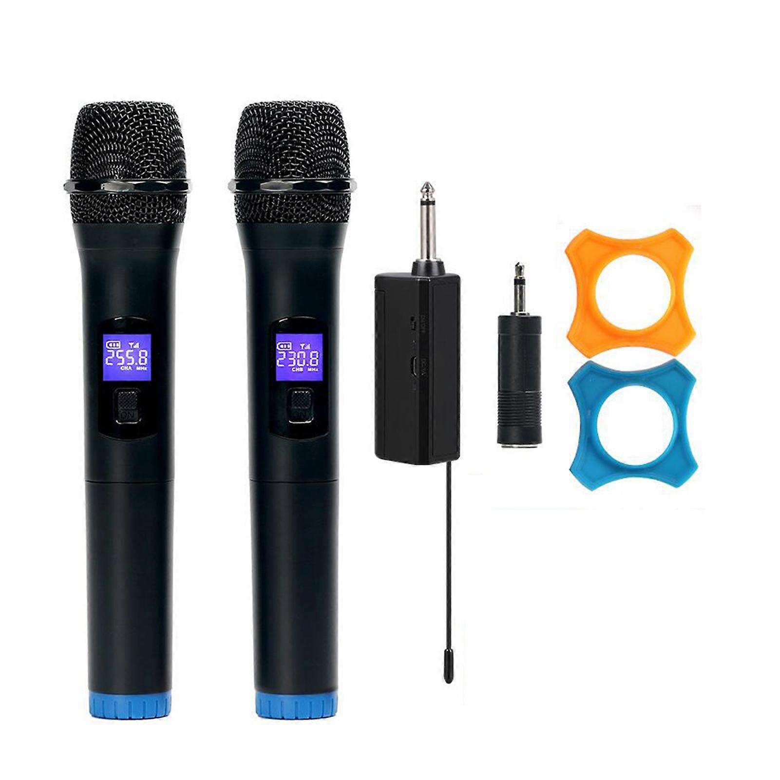 Dual Channel Wireless Microphone Set with LCD Display, 50m Range, Black
