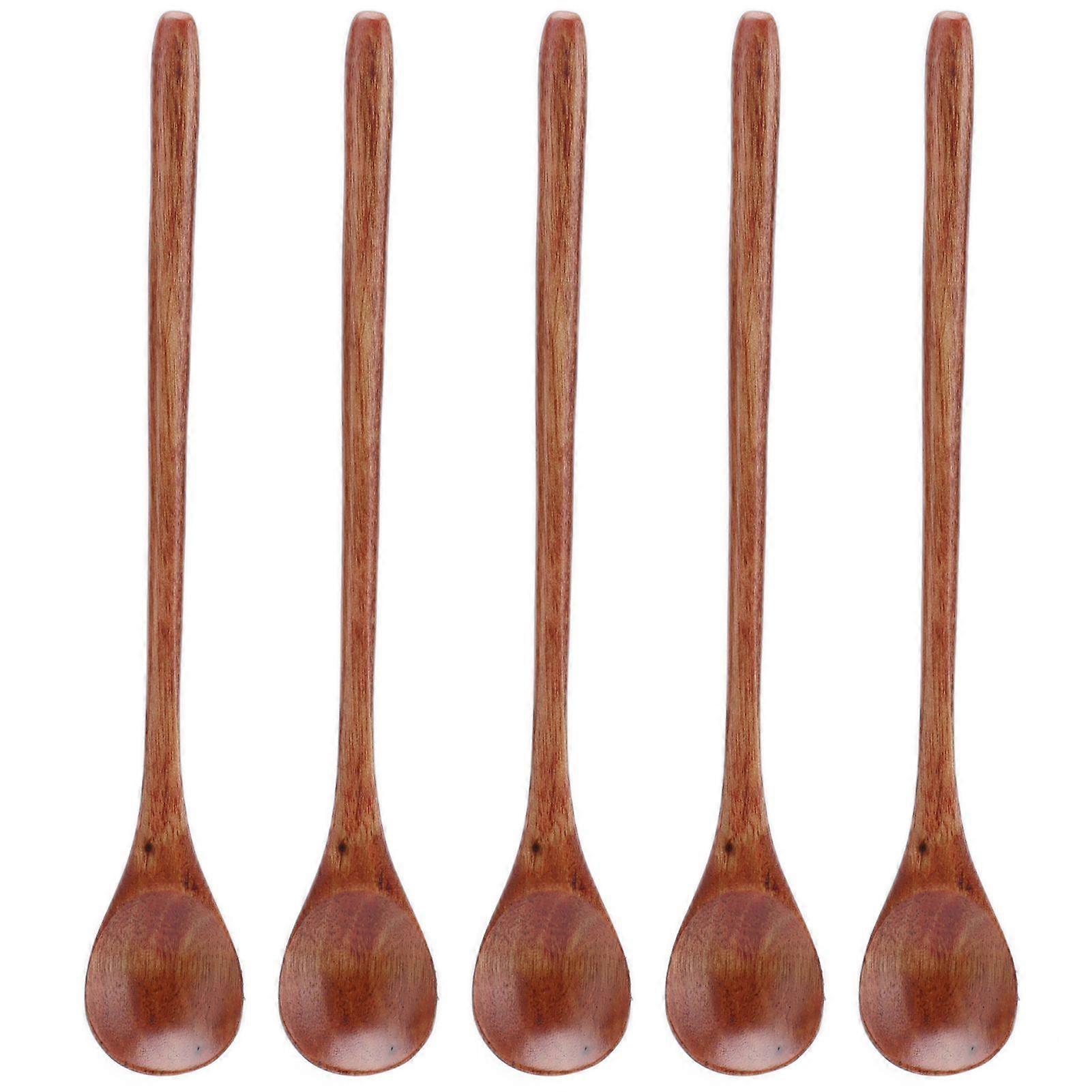 5pcs Small Wooden Spoons, Long Handle for Children