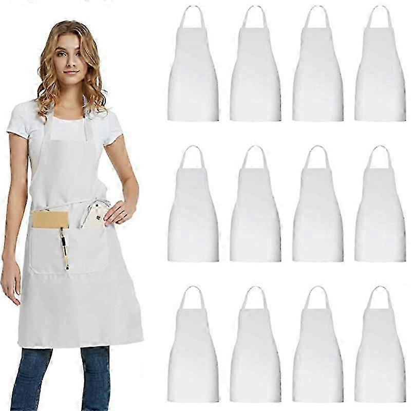 12pcs Plain Bib Aprons With 2 Pockets Unisex Commercial Apron Bulk