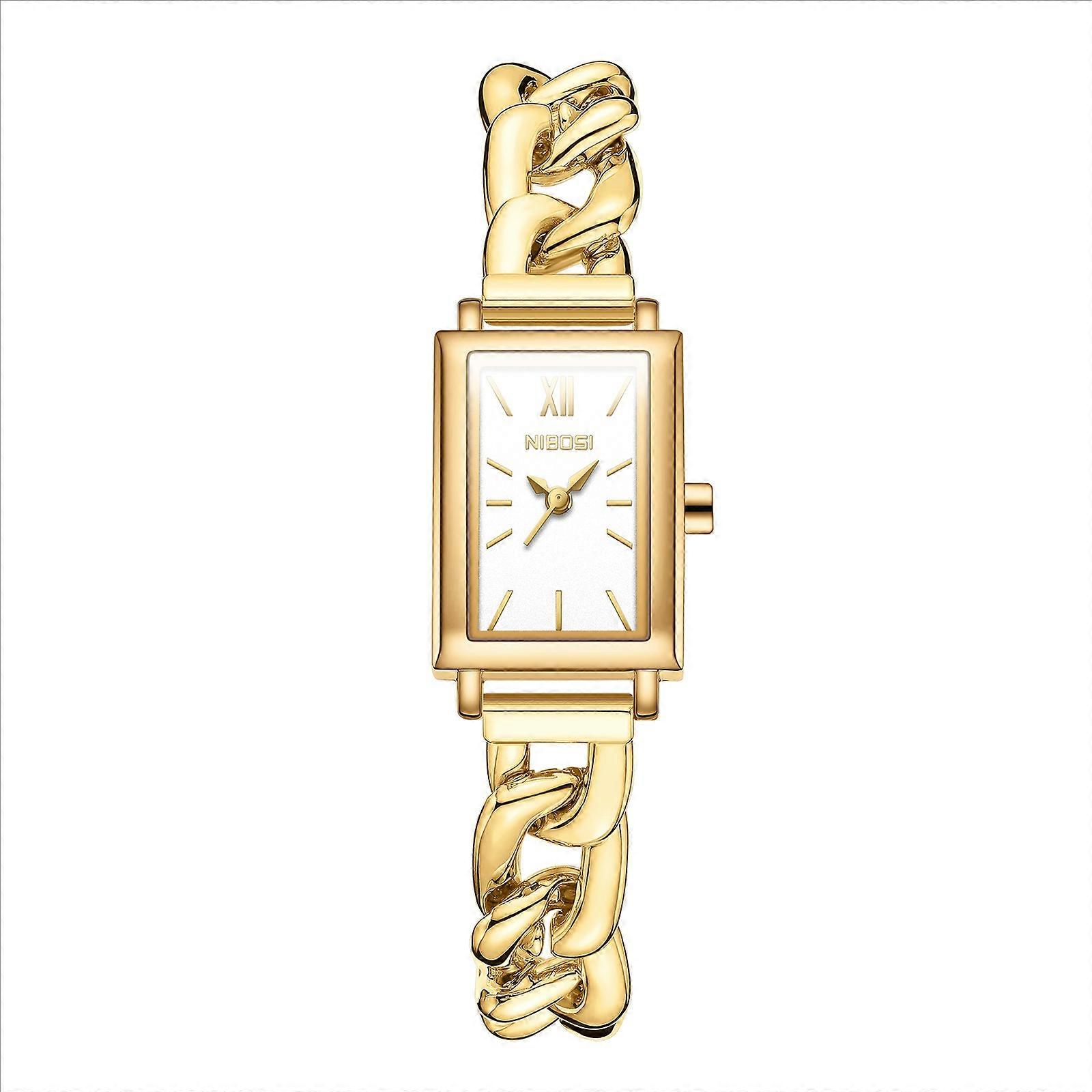 NIBOSI Petite Square Watch - Art Deco Design with Blue Sunburst Dial