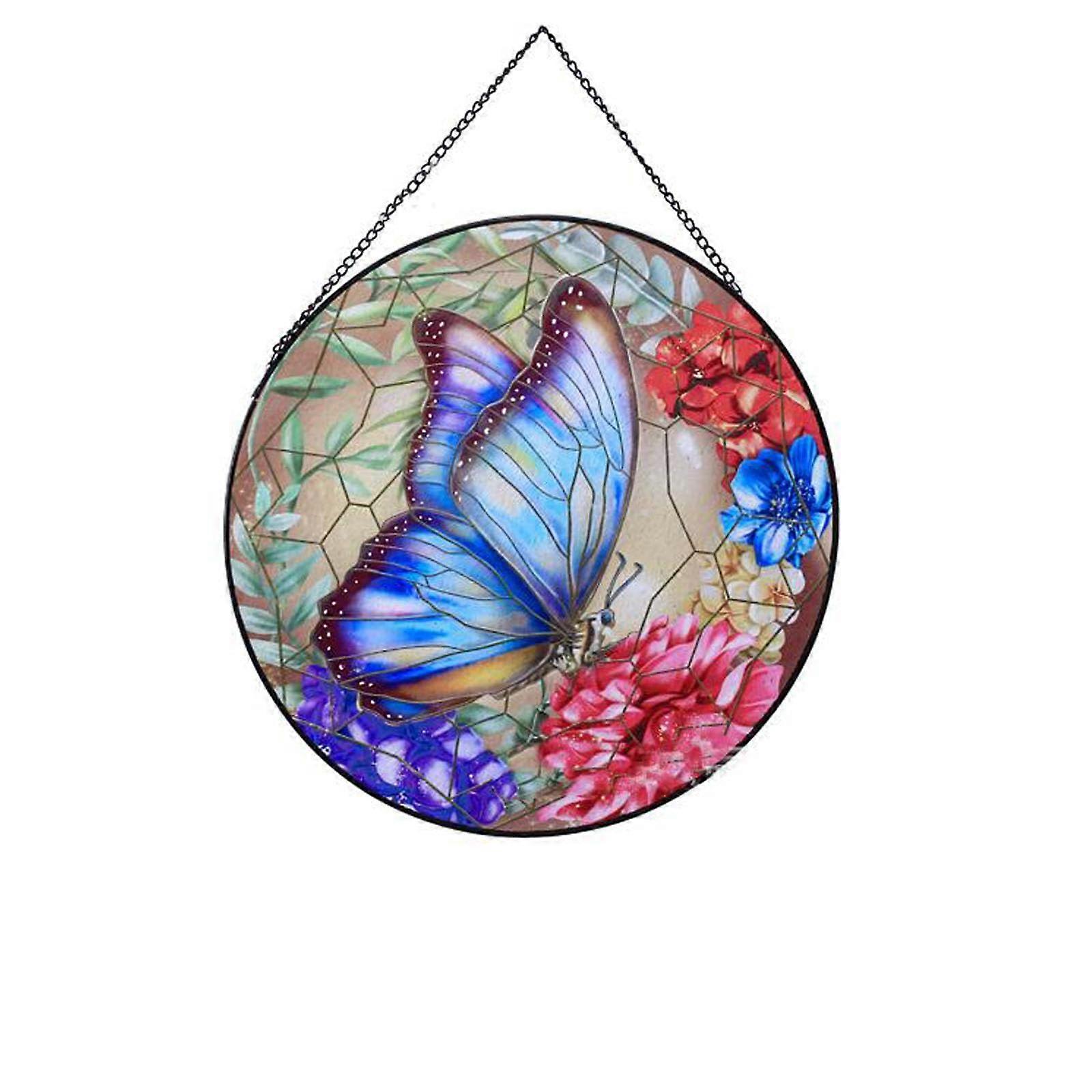 Butterfly Stained Sunday Window Hanging Model B 11.8-Inch Colorful Wall Panel Art