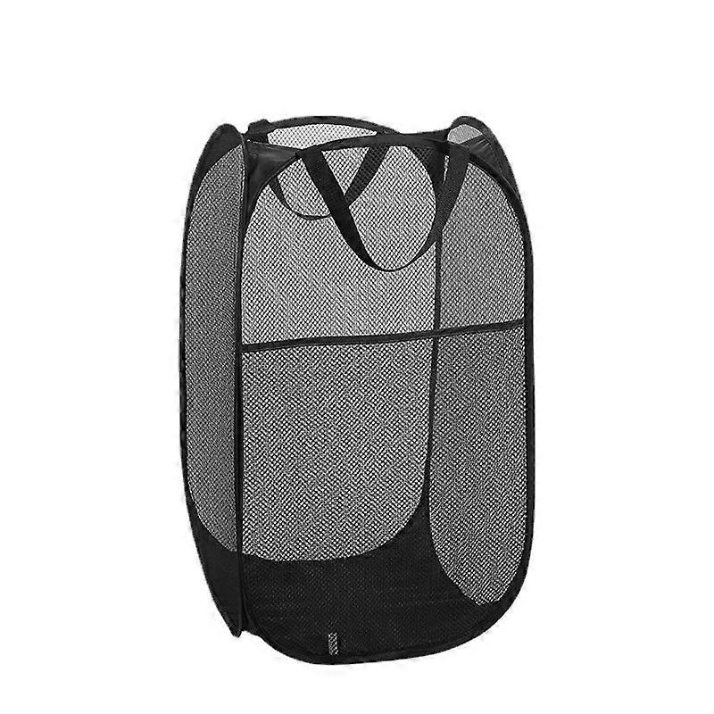 Laundry Basket, Portable Mesh Popup Laundry Hamper with Durable Handles, Collapsible Storage for Kids Room, College Dorm, and Travel (Black)