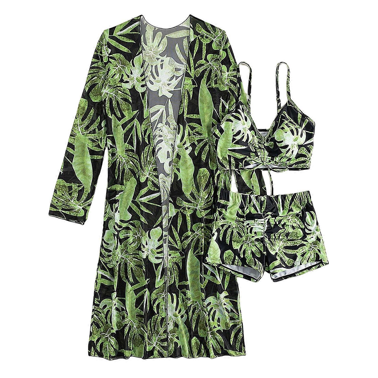 Maillots de bain 3 pièces pour femmes Maillot de bain imprimé floral avec couverture Bikini Set Taille haute Push Up Maillots de bain Beach Wear motif 12 XL