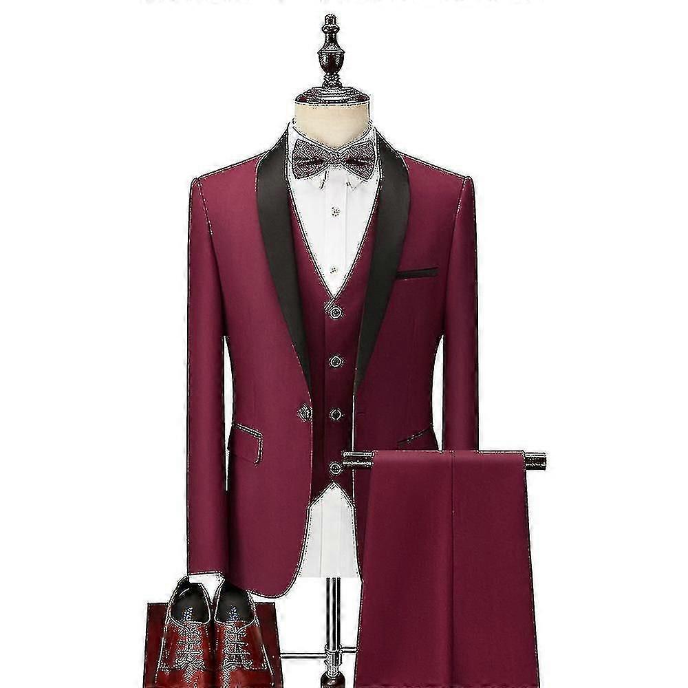 رجل 3 قطع بدلة شال طية صدر زر واحد توكسيدو فيت بريميوم عشاء سترة وبنطال
