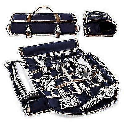 Bar Bartender Carrying Bag Creative Bartender Canvas Toolkit Pack Bar Tools Cocktail Shaker Set Storage Bag Only--dark blue