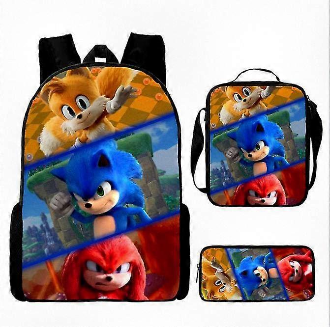 Sonic Themed Three-Piece School Set - Anime Inspired Backpack, Crossbody Bag and Pencil Case for Kids and Fans