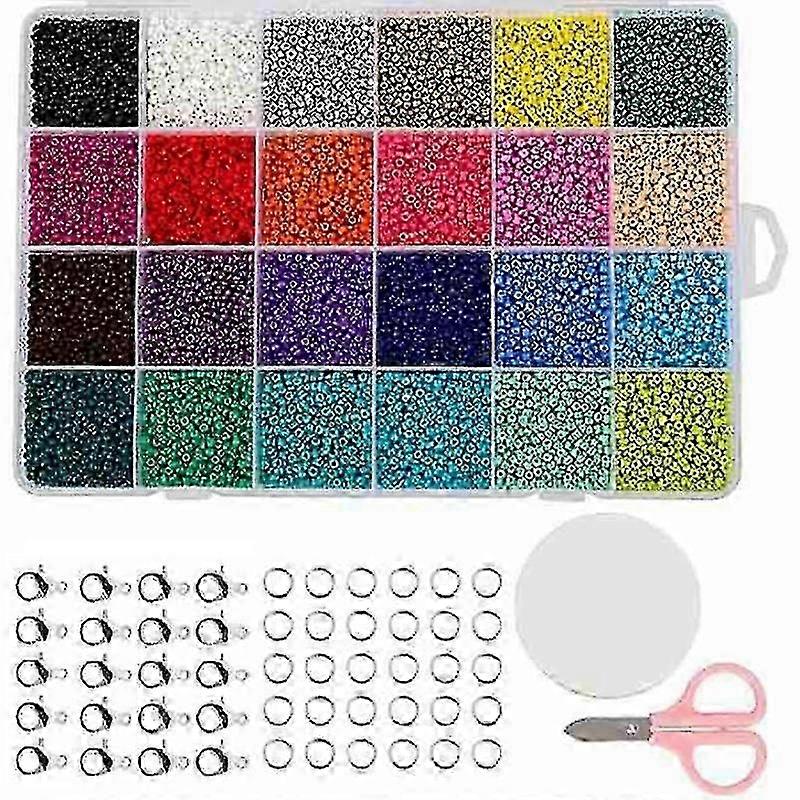 24000 Pieces of Multicolor 2mm Glass Seed Beads with Lobster Clasp, Open Jump Ring and Elastic Crys