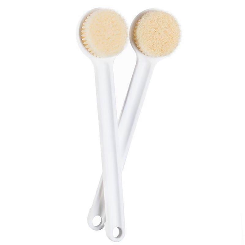 2PC Shower Brush Set with Soft and Stiff Bristles, Wooden Anti-Slip Long Handle, Dual-Sided Back Scrubber for Wet or Dry Exfoliation