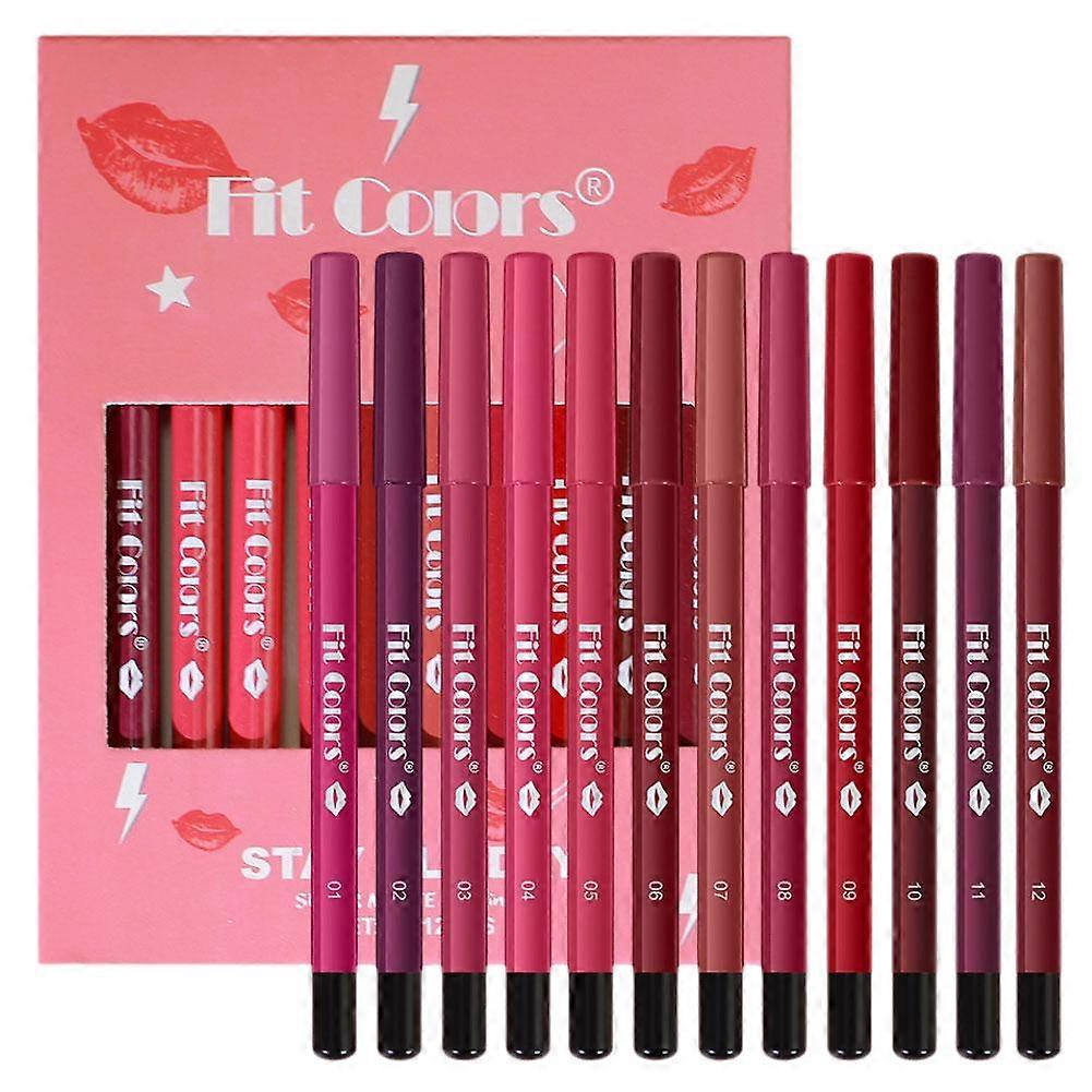 12 Colors Matte Lip Liner Set Waterproof Long Lasting Easy to Apply Multifunctional Lip Pencil