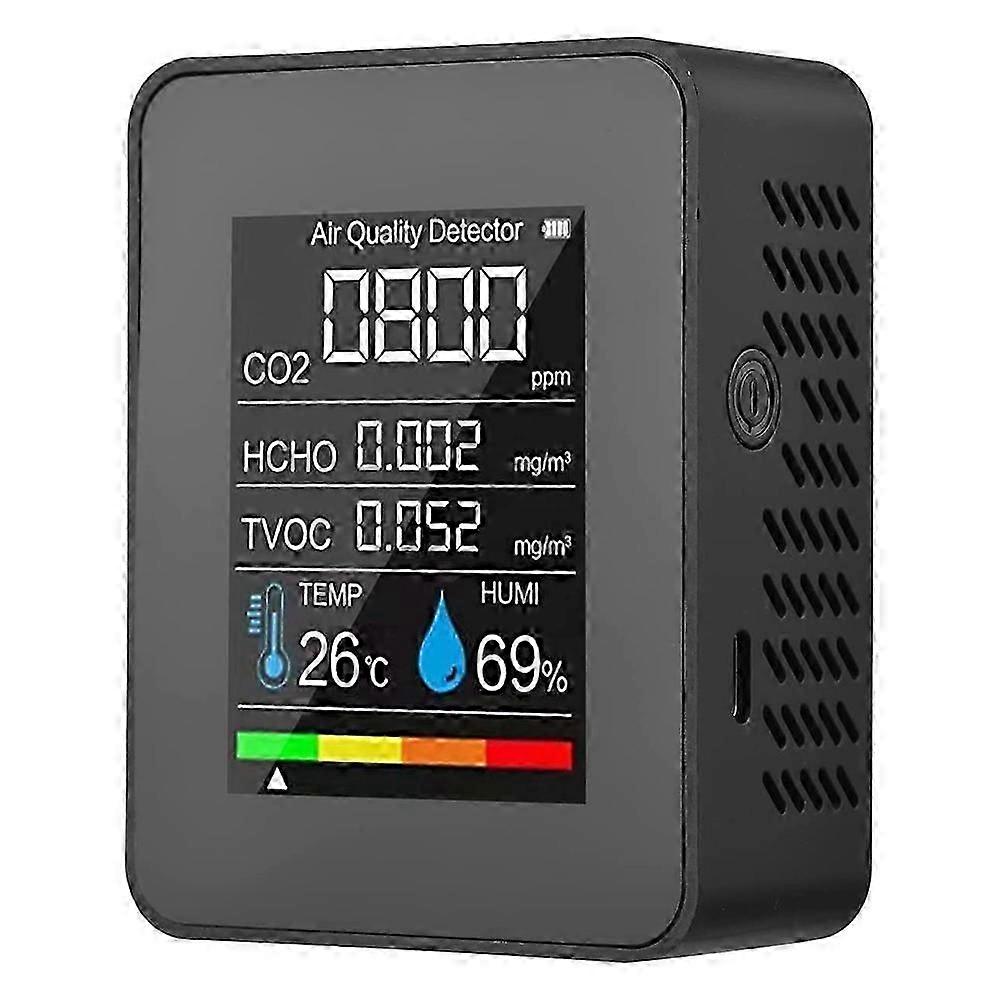 5 in 1 Air Quality Monitor TVOC HCHO Temperature Humidity CO2 Meter, USB Rechargeable CO2 Detector