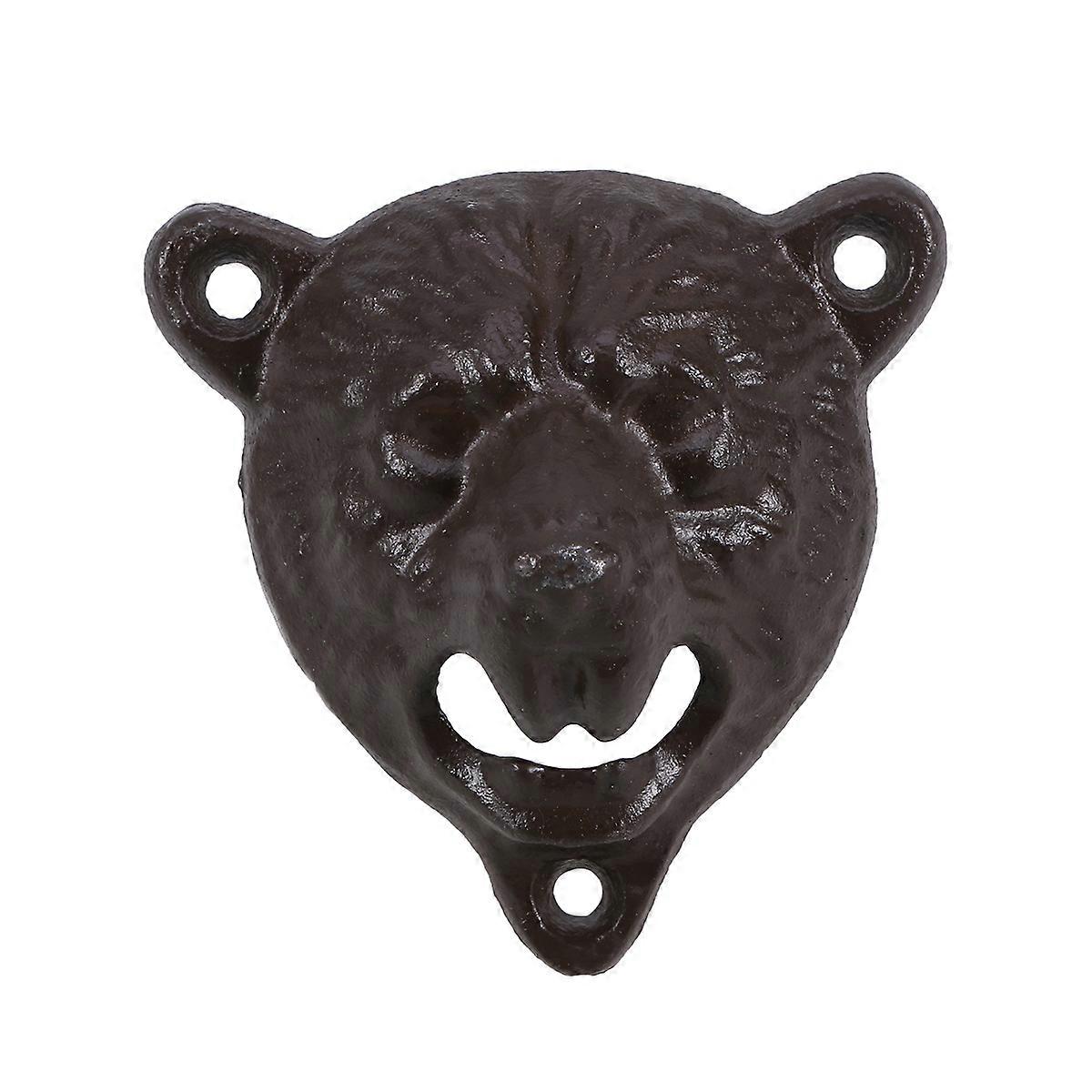 Rustic Cast Iron Opener Bear Head Wall-mounted Kitchenware Brown 9x9.5x6.5 Cm 1Pcs