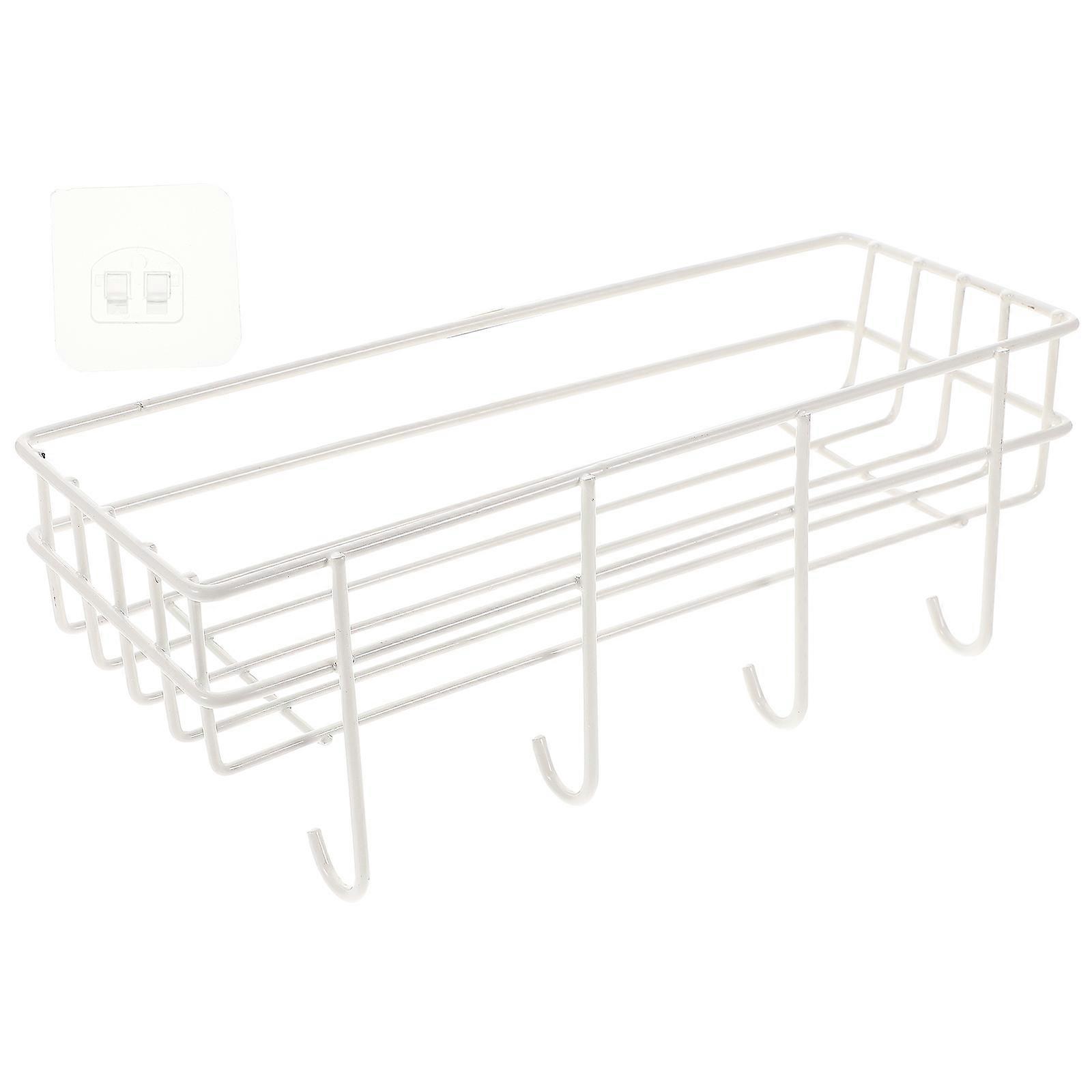 WallMounted Storage Rack for Toiletry and Kitchen Practical White Wrought Iron Paint Shelf with Hooks 1 Set